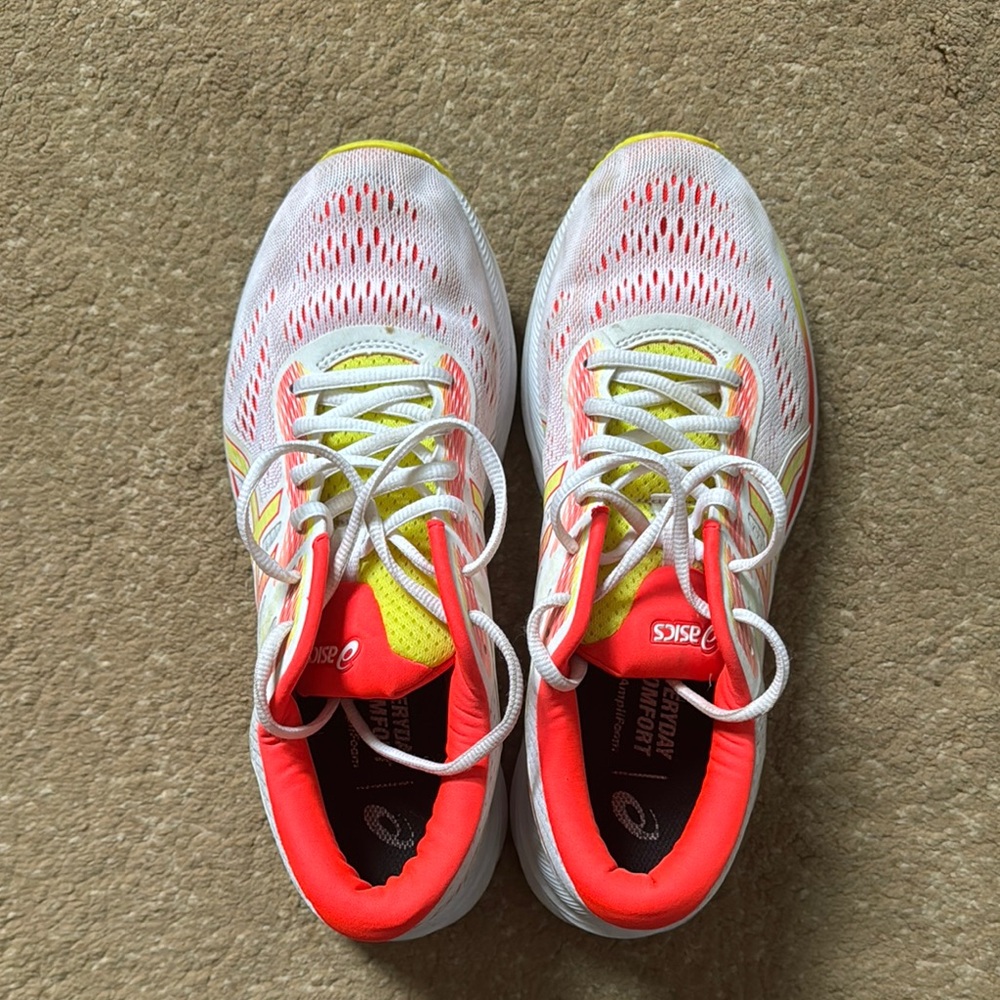 Asics White and Hot Orange Athletic Shoes with Breathable Mesh